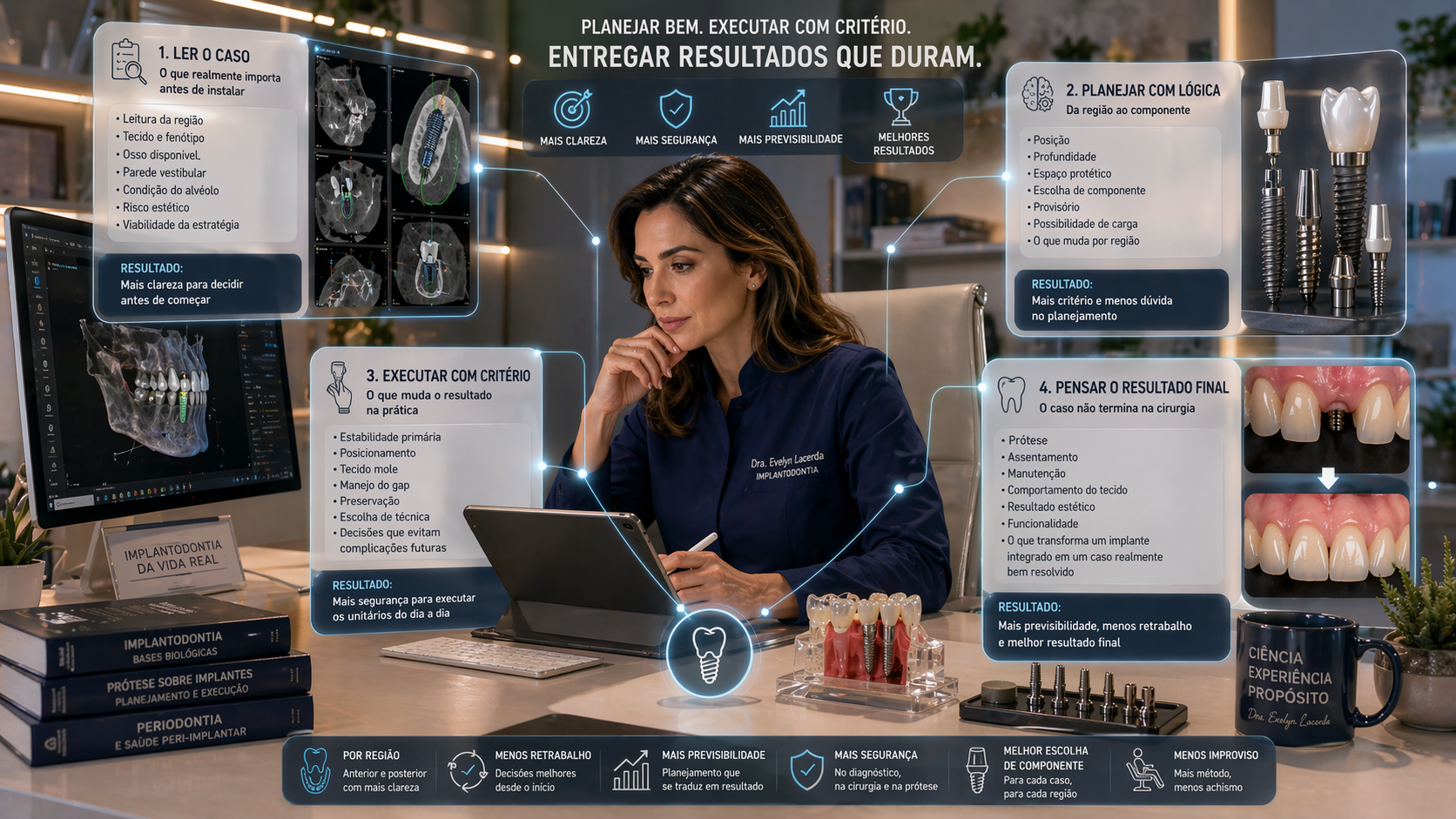 Implantodontista analisando tomografia